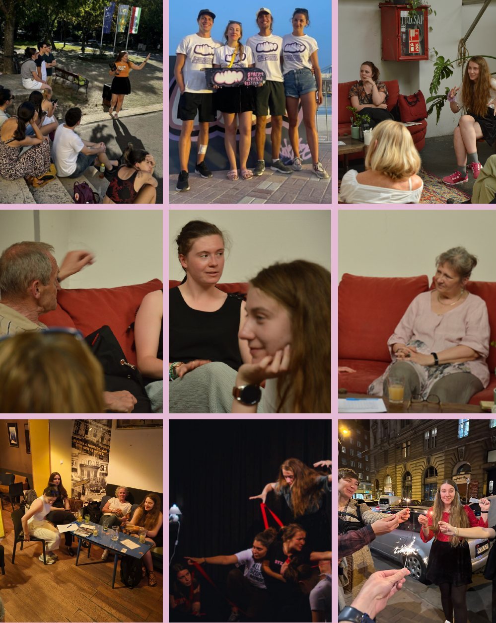 Nine photos from Lilla's walks, workshops, theatre pieces and community events