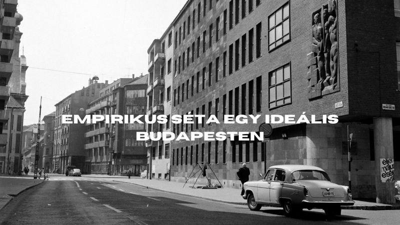 Black and white street in Buda with a vintage car